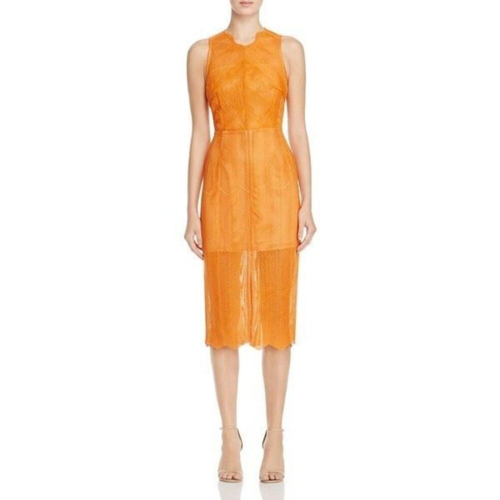 Keepsake the Label NWT Think Twice Lace Up Midi Dress in Tangerine size Small